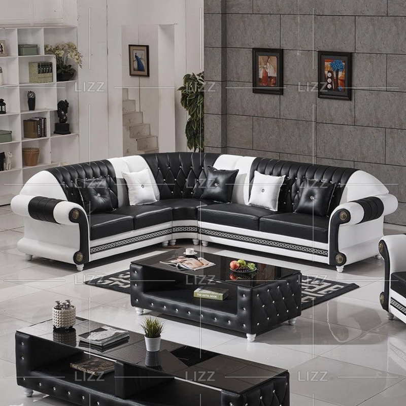 Sofa sectionnel de salon en cuir avec cadre en bois