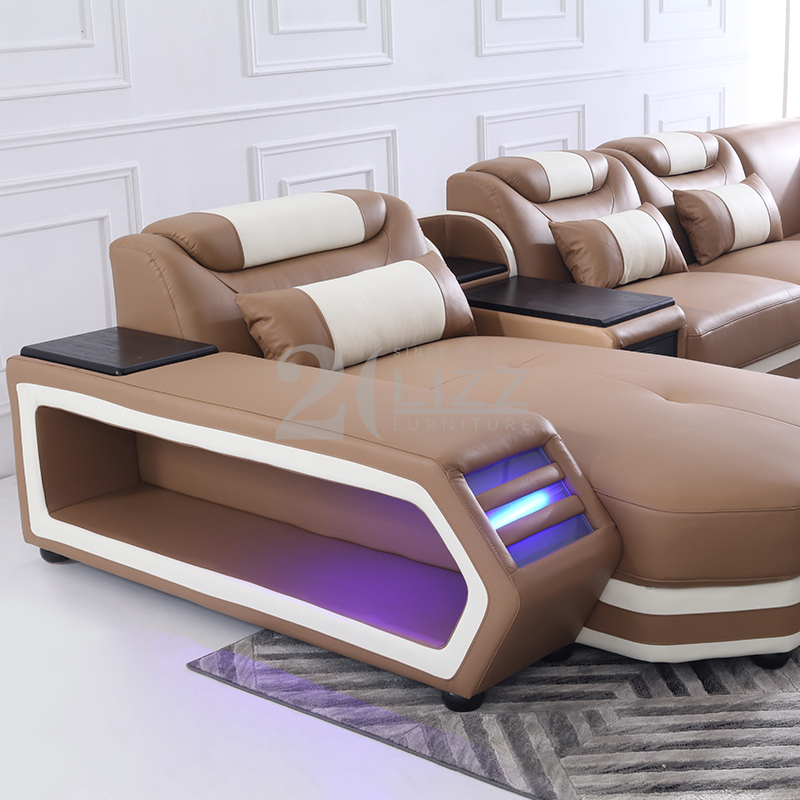 Canapé de salon modulable en cuir avec table