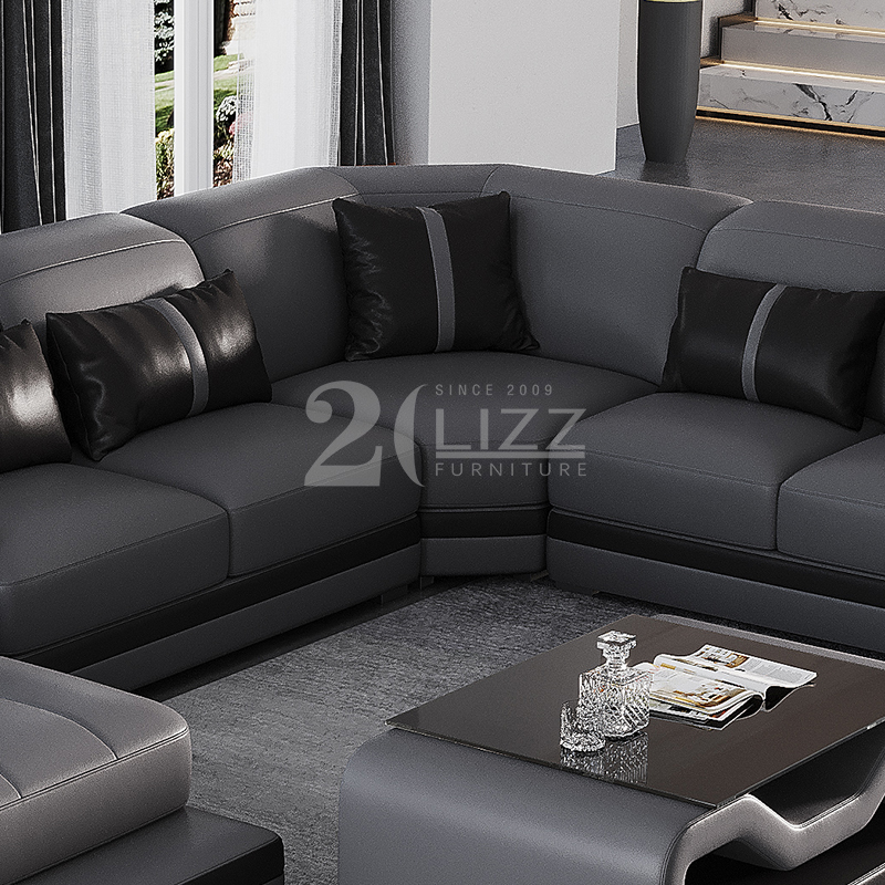 Sofa sectionnel à LED gris foncé en forme de U avec table basse