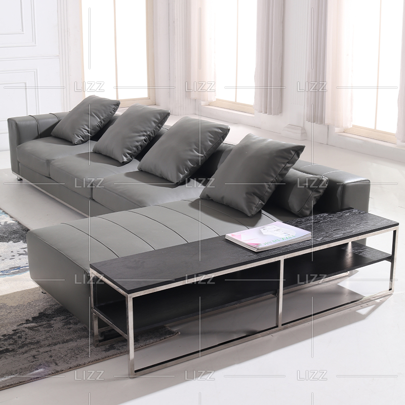 Grand canapé d'angle de salon gris foncé