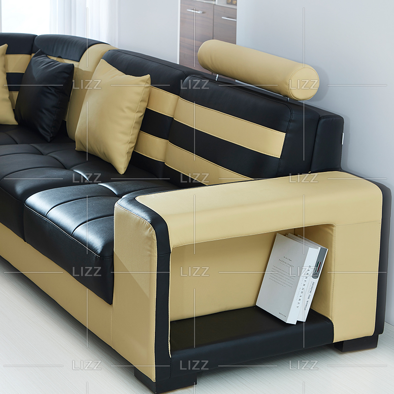 Sofa sectionnel en cuir de loisirs avec dossier incurvé