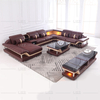 Sofa sectionnel à LED marron foncé en forme de U avec table