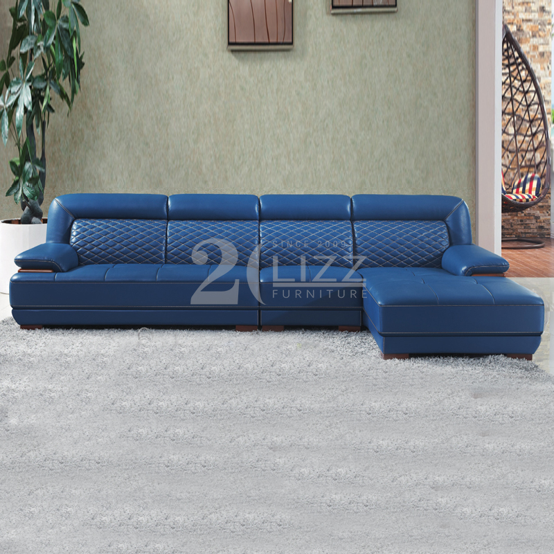 Canapé de salon confortable en forme de L bleu royal